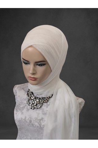 Kırık Beyaz Gelinbaşı Sarma Sevda Model Hazır Duvak Hazır Şal Hazır Türban