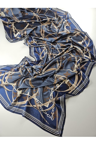 Miorel Scarfs Yeni Sezon Lv Kemer Desen Vual İpek Şal Yeni Sezon Silk Scarfs Shawl Hijab Fular Lacivert