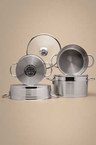 Hisar Orion İndüksiyon Tabanlı 8 Parça Çelik Tencere Seti Inox