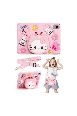 Apple Ipad 8. Ve 9. Nesil 10.2 Inç 2020 / 2021 Uyumlu Kedi Kılıf Standlı Eğlenceli Koruma Pudra