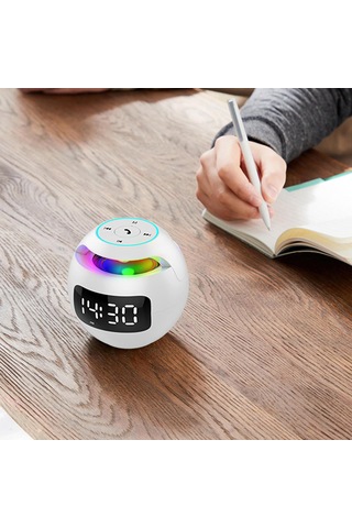 Dolıty Mini Ev Bluetooth Kablosuz Hoparlör Çalar Saat Beyaz-b