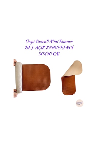 1 Adet Deri Mini Runner-klavye Altlığı-masa Matı-masa Sümeni -çok Amaçlı Kullanım Örgü Desenli Bej-açık Kahve