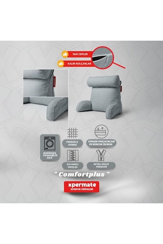 Xpermate TV Yastığı Kollu Okuma Yastığı Sırt Destek Yastığı Yatakta Oturma Kitap Okuma Yastığı Antrasit