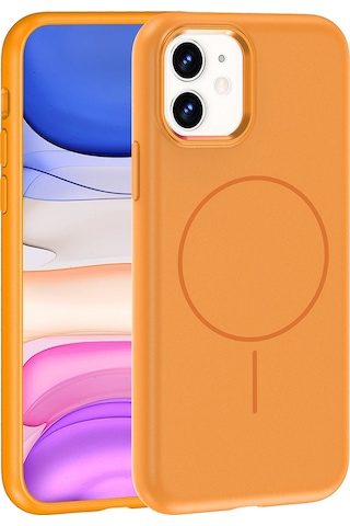 Apple Uyumlu iPhone 11 Kılıf M-safe Şarj Özellikli Metal Kamera Çerçeveli Zore Edi Silikon Kapak Turuncu