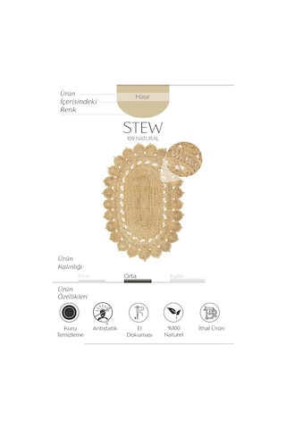 Cool Halı Stew Ca-109 Natural Oval Jüt Halı El Dokuma Dekoratif Jüt Örgü Halı Vintage Jüt Kilim