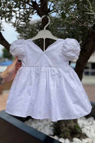Beyaz Fisto Kız Çocuk Bebek Mevlüt Pamuklu Elbise 001