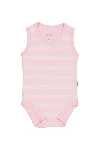 Civil Baby Çizgili Fiyonklu 1-3 Yaş Çıtçıtlı Badi - Pembe