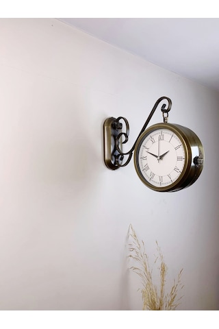 Eskitme Metal Romen İstasyon Saati 36 X 25 Cm Çift Taraflı Dekoratif Ve Şık Tasarım