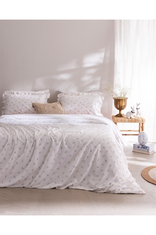 Madame Coco Veronique Çift Kişilik %100 Pamuk Fırfırlı Baskılı Çarşaflı Nevresim Takımı - Beyaz/pudra 8684427332092 Çok Renkli