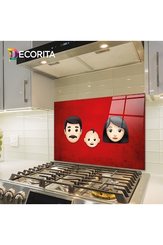 Decorita Emoji Ailesi Anne Baba Çocuk Cam Ocak Arkası 49.5x76 CM
