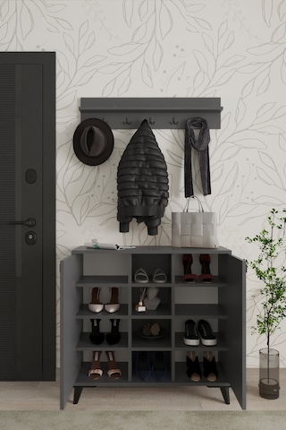 Akasya 2 Kapaklı Ayakkabılık, Vestiyer, Portmanto, Askılık, 90 Cm Antrasit