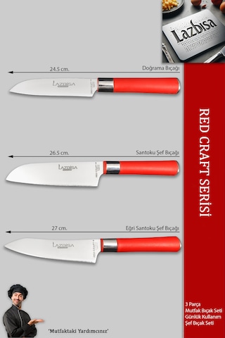 Red Craft Serisi Mutfak Bıçak Seti Et Sebze Şef Bıçağı Mtf-8476 Kırmızı