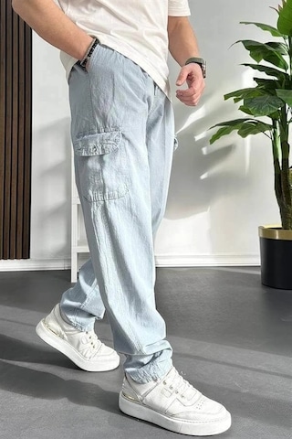 Edwox Erkek Baggy Kalıp Kargo Cepli Pantolon Açık Mavi Edw131