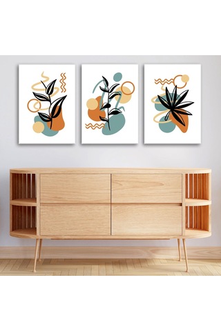 Tr 3'lü Bohem Kanvas Tablo Seti 11 - Modern Boho Duvar Dekoru - Geometrik Ve Modern Çizgili 3 Parça Tablo 35x50 Cm Genel