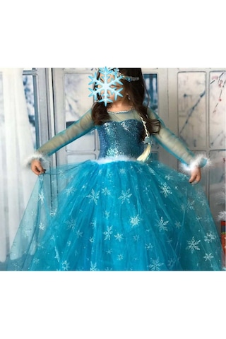 Parti Selesi Frozen Elsa Kostüm Karlar Ülkesi Kız Çocuk Kostümü Mavi Elsa Kız Çocuk Kıyafeti Mavi