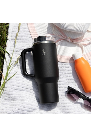 Lurch Big Cup 1.2 L, Paslanmaz Çelik Termos - Uzatılabilir Pipetli, Çift Cidarlı, Sızdırmaz Mat Siyah