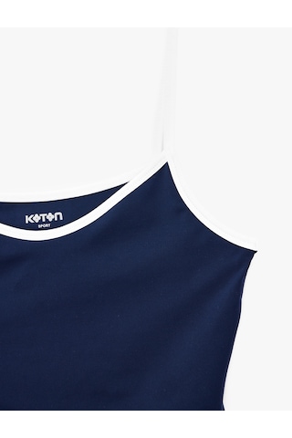 Koton Slim Fit Biyeli İnterlok İnce Askılı Kolsuz Sporcu Sütyeni Lacivert 7wak30059nk