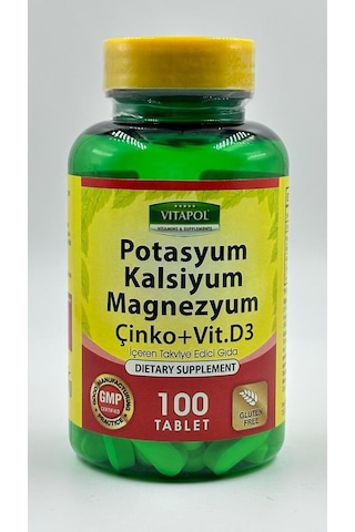 Vitapol Potasyum Kalsiyum Magnezyum Çinko D3 Vitamin 100 Tablet