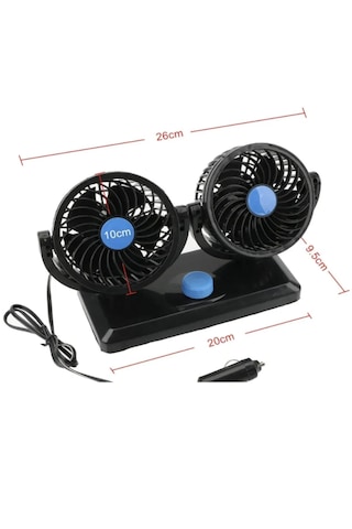 Point 12v Kademeli Çift Başlı 360 Dönebilen Araç Fanı Oto Fan Soğutucu Vantilatör
