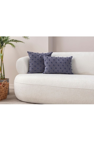 Swita Home Dekoratif Puantiye Keten Kumaşlı Kırlent Kılıfı 2'li 43x43 - 30x50 Lacivert