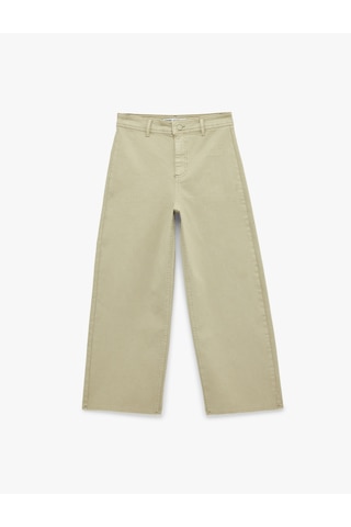 Koton Cepli Rahat Kalıp Kesik Paça Yüksek Bel Jean Pantolon - Culoette Jean Haki 7wal40002mw