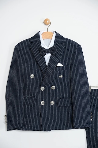 Erkek Çocuk Çizgili Ceket Gömlek Pantolon Papyonlu Takım Elbise Te.1001y Lacivert