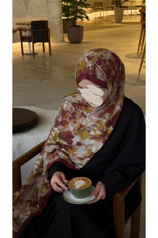 Qalortex Scarf Pamuklu Garden Desen Şal-mürdüm