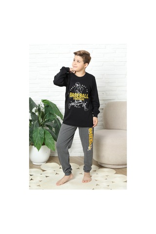 Modanino Erkek Çocuk Pijama Takımı %100 Pamuk İnterlok Kumaş 12447 Siyah