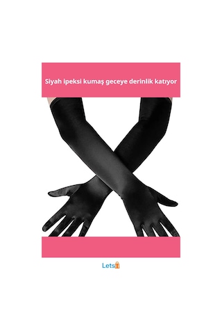 Letsii Uzun Boy Ekstra Parlak Saten Eldiven Siyah Renk Çok Renkli
