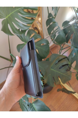 Kemere Takılan Suni Deri Dikey Lüks Kılıf Büyük Boy Mıknatıslı Dik 17x8 Cm Siyah