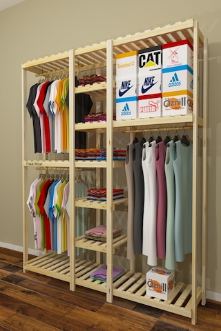 Tres Espejo Barato - Açık Ahşap El Yapımı Elbise Dolabı