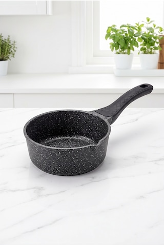 Sosluk Ve Sütlük Döküm Tava - Yanmaz Yapışmaz Granit Görünümlü 16cm Çap, 6cm Derinlik Gri