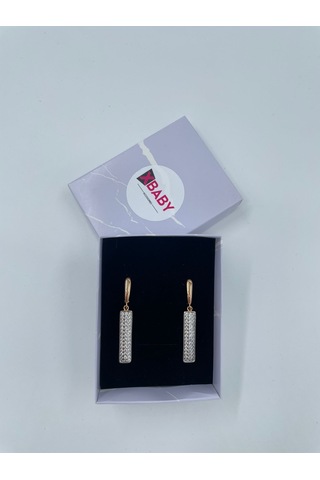 Uzun Dikdörtgen Taşlı Rose Gold Sallanan Küpe