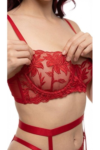 Suısy Crimson Muse Kırmızı Dantelli Jartiyerli Sütyen Külot Takımı Bordo