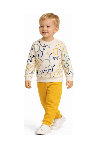 Baglan Erkek Çocuk Önü Baskılı Sweatshirt Ve Eşofman Alt Takım Bgl-st05254 Sarı
