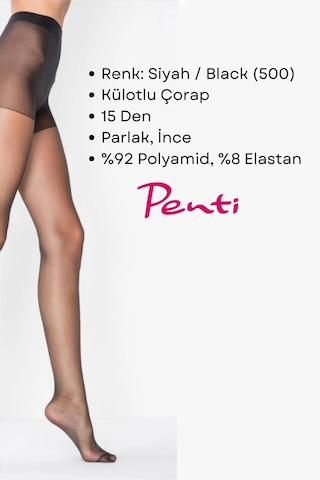Penti Fit 15 Den Parlak İnce Külotlu Çorap Siyah 500 - 3 Numara Large Siyah