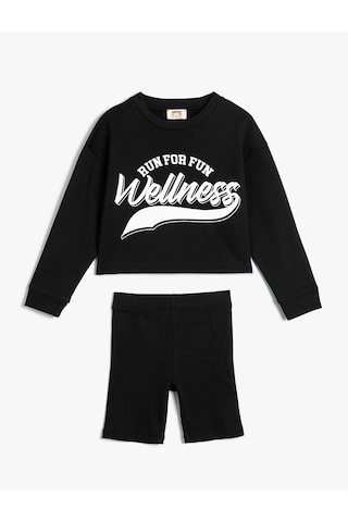 Koton Sweatshirt Ve Şort Seti İkili Pamuklu Siyah 4skg10180ak Siyah