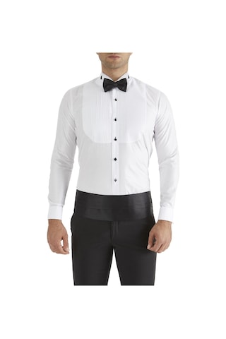 Efor Slim Fit Duble Manşet Önü Piliseli Ata Yaka Beyaz Damatlık Smokin Gömlek Gk 361 Beyaz