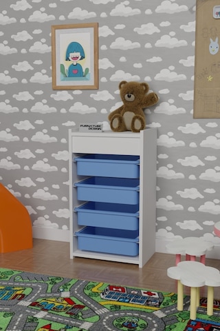 4 Sepetli Oyuncak Dolabı Çok Amaçlı Dolap Beyaz - Mavi Beyaz