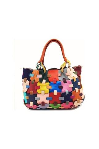 Shidai888 Renkli Patchwork Büyük Kapasiteli Tote Çanta, Çok Renkli