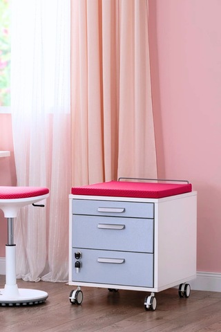 Creo Mobili Çekmeceli Kilitli Tekerlekli Vega Keson, Oturulabilir Ofis Ve Ev Komodini, Beyaz/fuşya