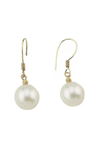 Dorikalı Beyaz Doğal İnci Küpe 6 Mm Sarı