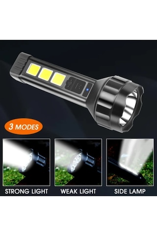 Wellhise 659 Usb Şarjlı El Feneri Cob Yan Işık Güçlü El Feneri Usb Şarj Edilebilir Açık Kamp Lambası Taşınabilir