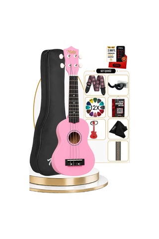 Midex UKX-901PK Pembe Soprano Ukulele (Askı Çanta Metod Pena)