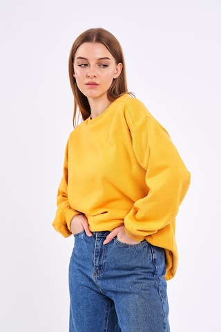Comeor Sarı Kadın Pamuklu Oversize Basic Bisiklet Yaka Sweatshirt 001