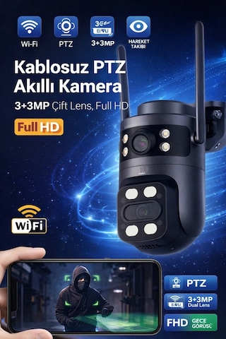 6mp Çift Lens Akıllı Güvenlik Kamerası Wifi Gece Görüşlü Hareket Takibi Karşılıklı Ses İletimi