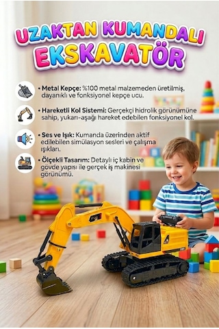 Uzaktan Kumandalı Full Fonksiyon Hareketli Excavator 2.4ghz Iş Makinesi Ekskavatör Çok Renkli