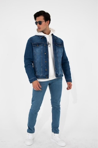 HLT Jeans Erkek Mavi Jean Denim Standart Kalıp Pamuk Cepli Düğmeli Kot Ceket 001