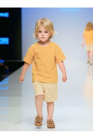 Erkek Bebek Çizgili Dokuma Şort-15855 Sarı