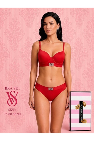 Victoria's Secret Victoria"s Secret Push Up Set Alt Üst Dolgulu Sütyen Ve Külot Takım 2"li Set Kırmızı